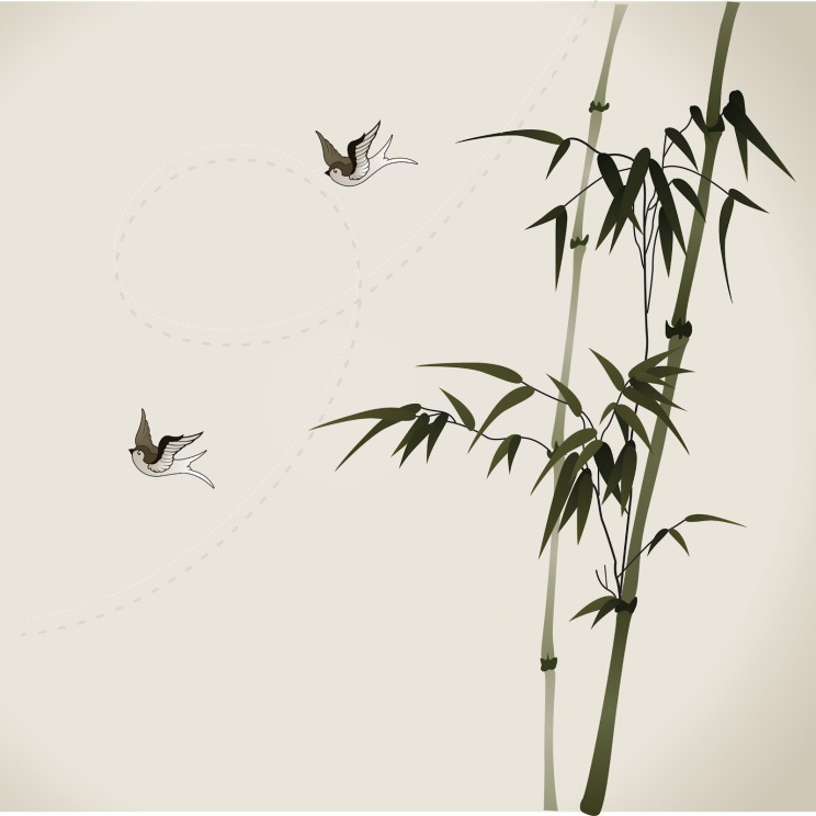 bamboo branches, vectorized oriental style brush painting
